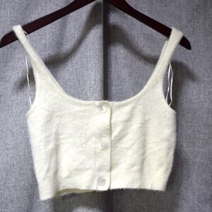 Good American Fuzzy Henley Crop Tank Ivory (Sample)